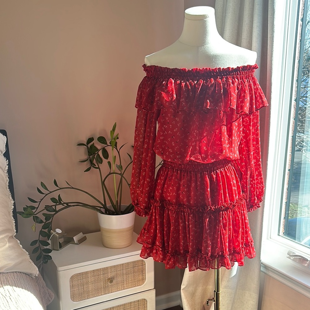Misa Los Angeles Red Mini Dress with Tiered Ruffles